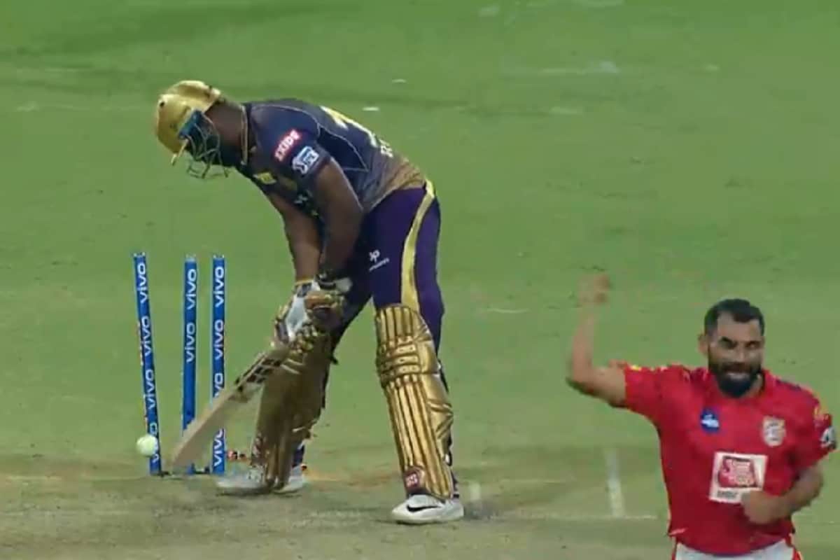 andre russel clean bold on mohammed shami yorker umpire said no ball