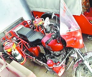 stifle the burning flame by the fire bike