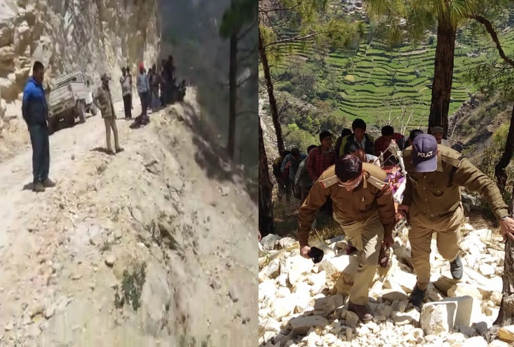 Dead body rescue photos of Labourer vehicle fell into Gorge at chamoli