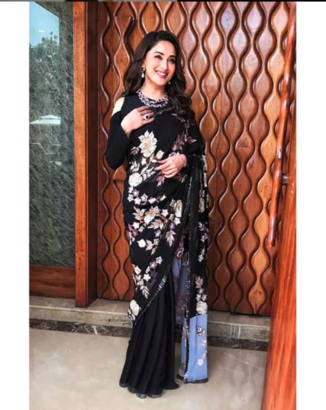 madhuri dixit new traditional look floor length anarkali and jhumka looks stylish