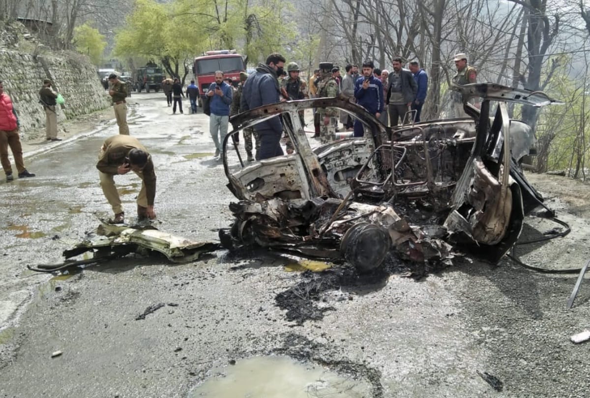 jammu kashmir banihal ramban explosion in car near crpf convoy see photos