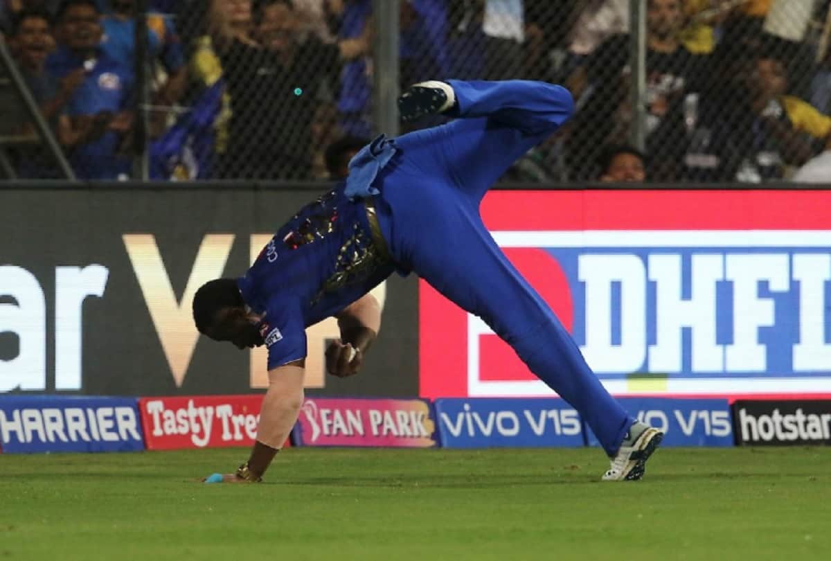 IPL 2019 Kieron Pollard One handed catch against chennai super kings