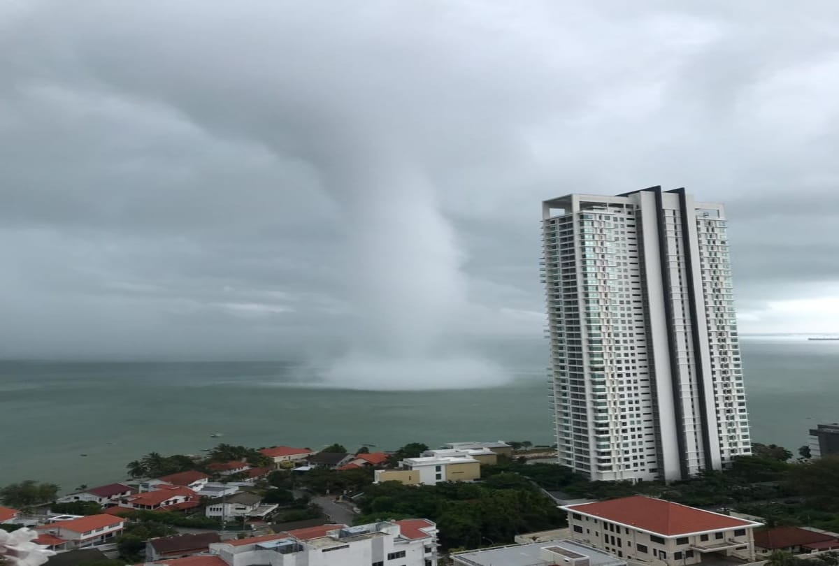 malaysia massive waterspout landfall damage around 50 buildings