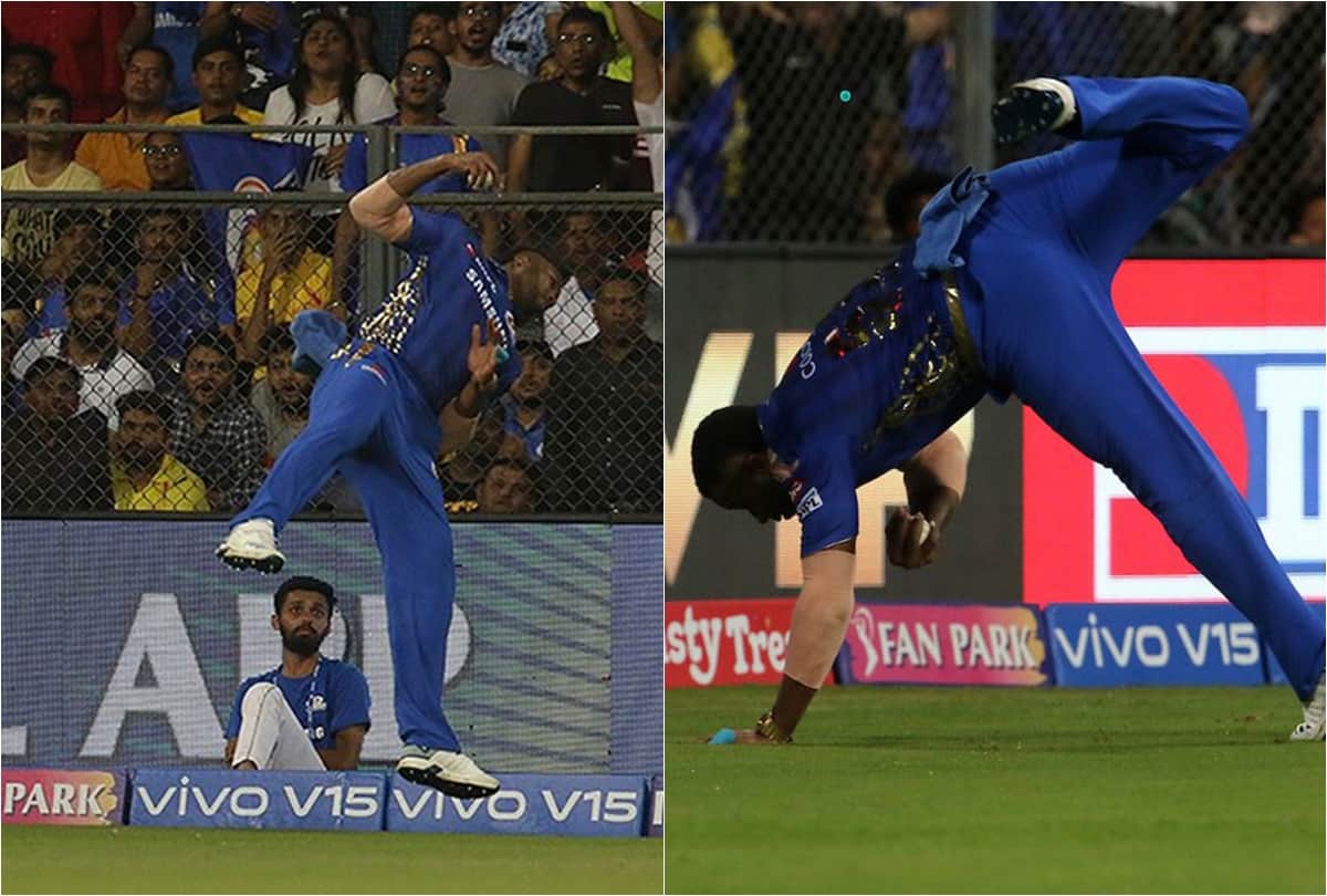 IPL 2019 Kieron Pollard One handed catch against chennai super kings
