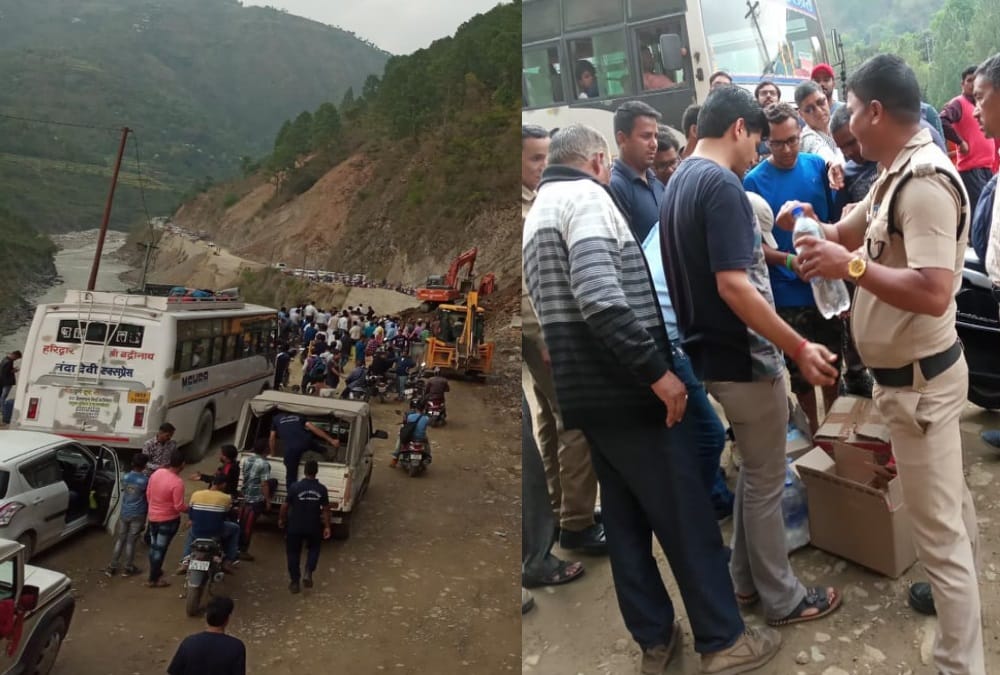 Passengers stuck in traffic jam after Landslide on rudraprayag highway