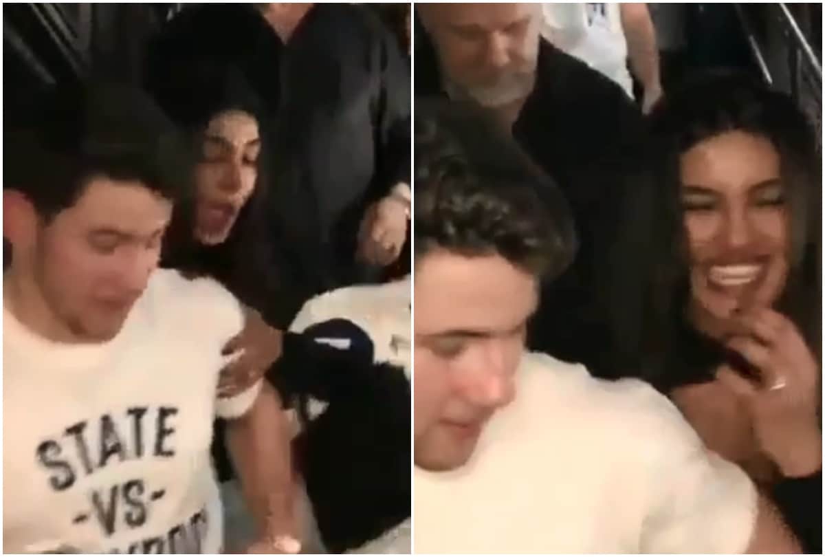 Priyanka Chopra almost falls and Nick Jonas come to her rescue Watch video
