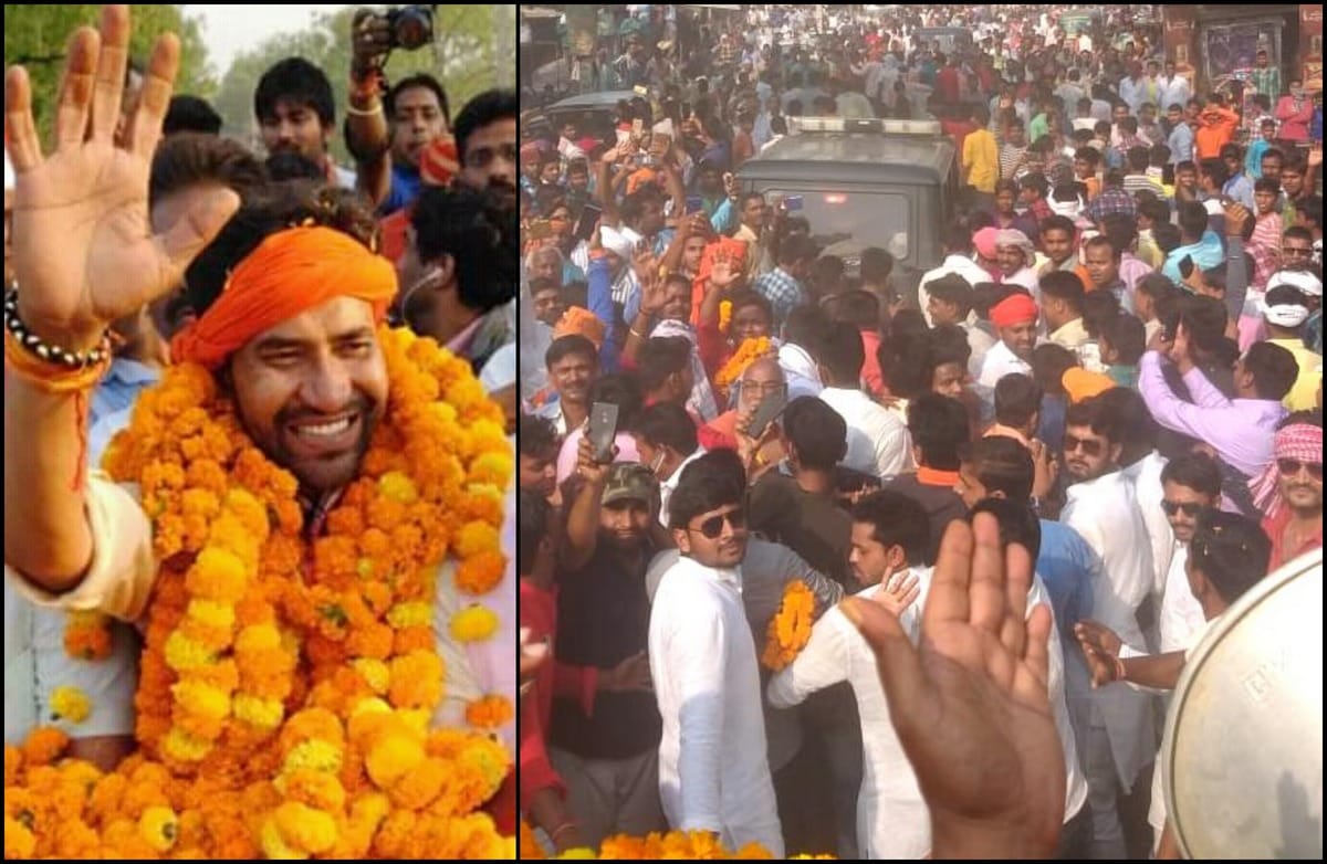Dinesh lal yadav Nirahua road show in azamgarh in loksabha election 2019