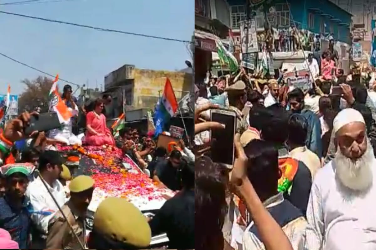 priyanka gandhi road show ruckus in Bijnor, fight between BJP and congress activists