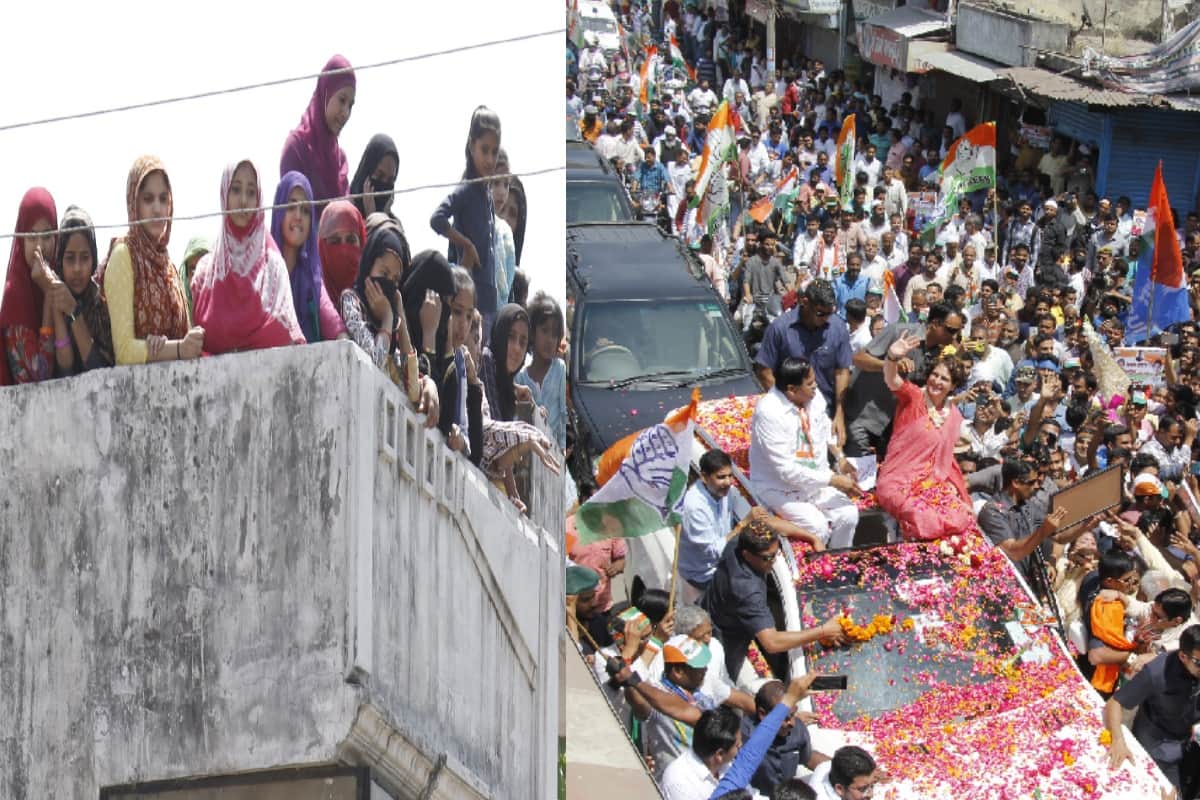 Elections 2019: Priyanka Gandhi came saharanpur wearing pink saree, huge crowd join the road show