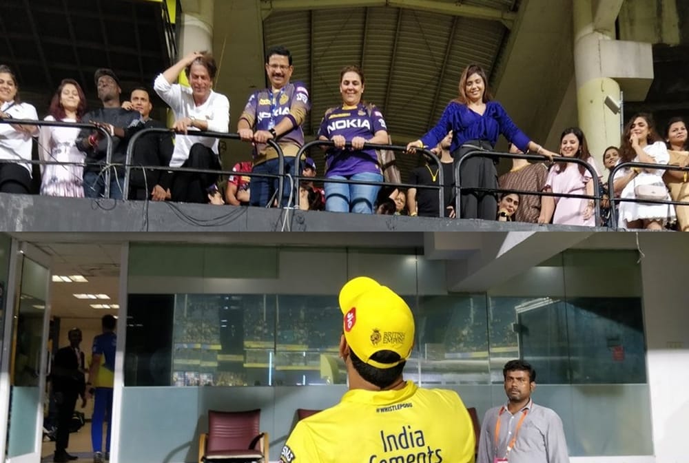 ipl 2019: ms dhoni and shah rukh khan seeing each other after kkr defeat 