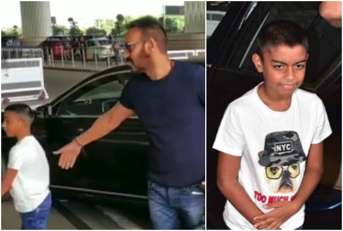 ajay devgn with son yug spot mumbai airport