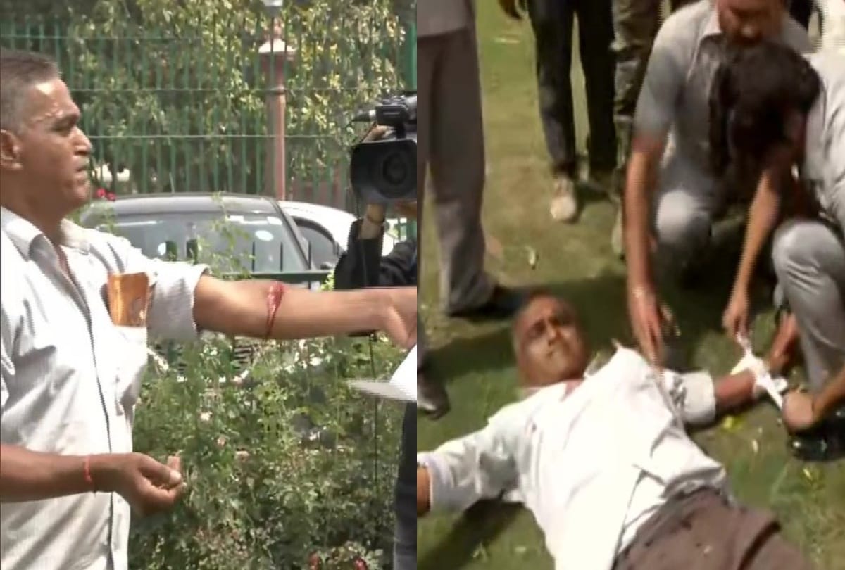 man slits his hand in supreme court premises reason unknown a paper seen in his hand