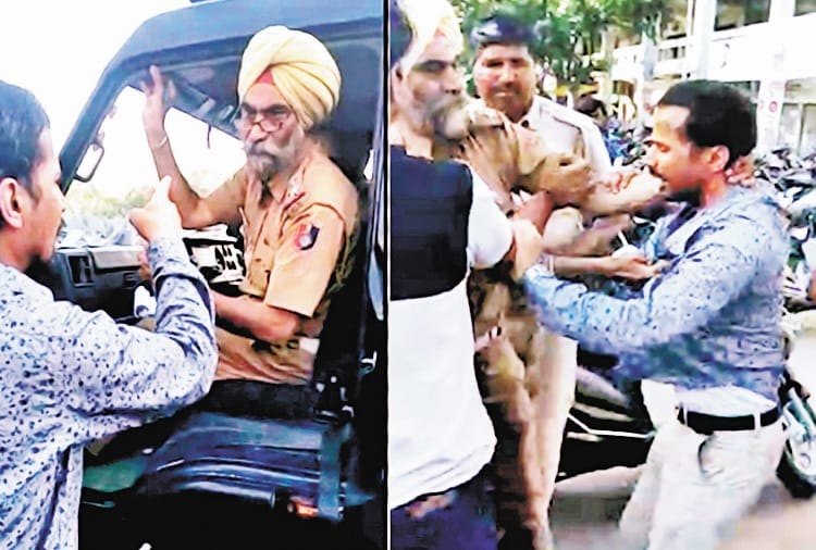 Chandigarh Police Sub Instector Beats Man on Road