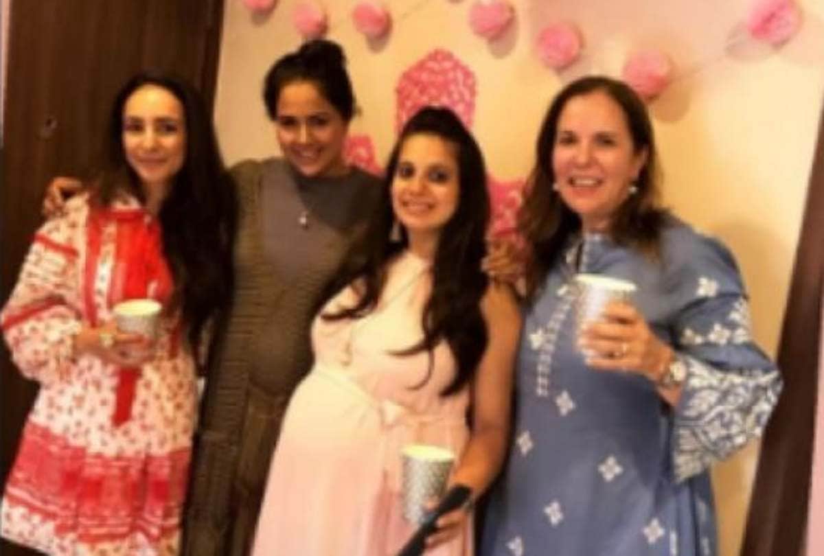 sameera reddy enjoying her baby shower party with son hans varde