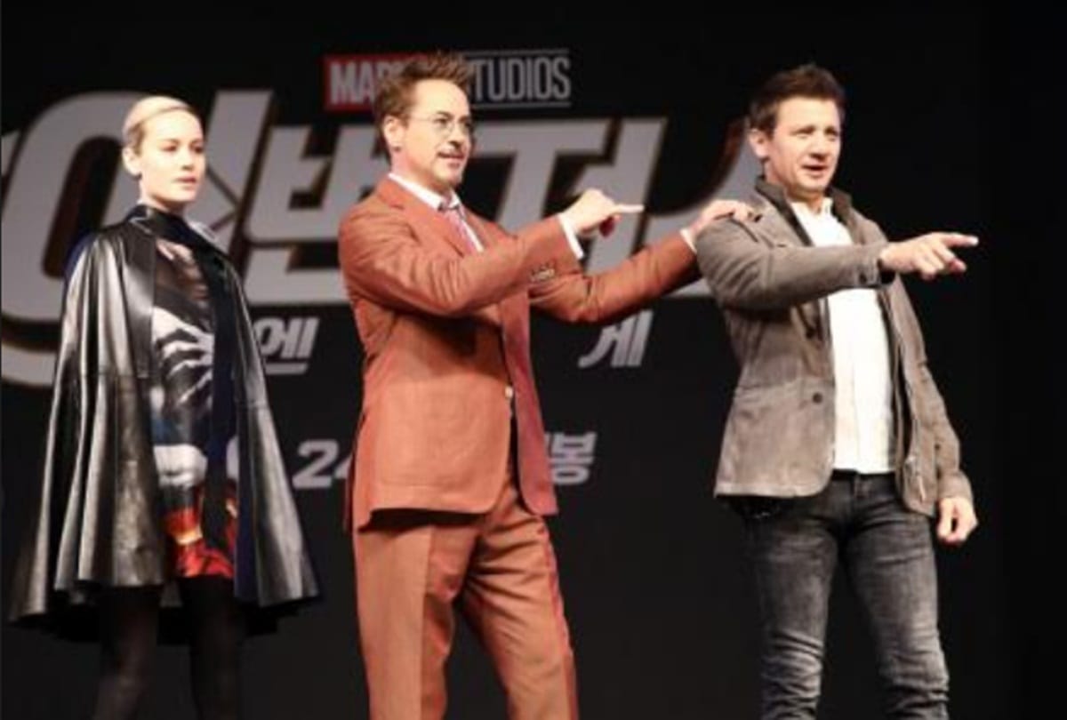 Avengers Endgame Robert Downey Jr Jeremy Renner get emotional on stage