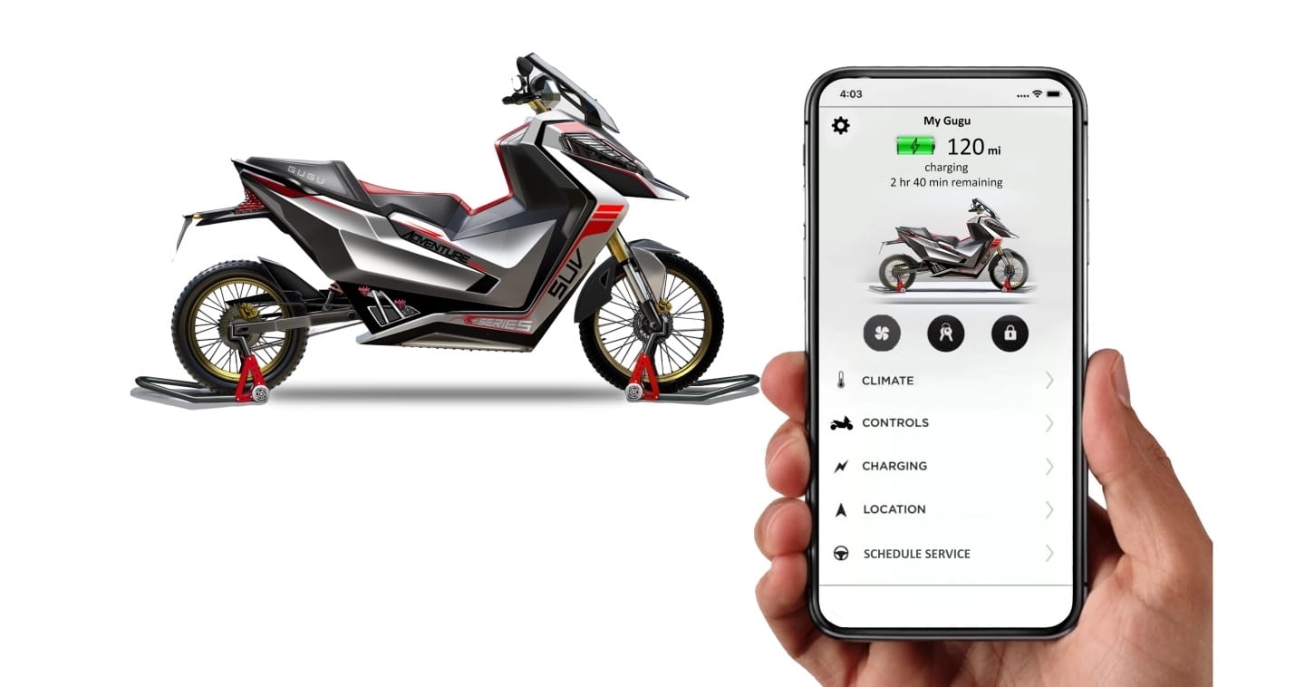 electric bike gugu r-suv motorcycle revealed in india, range upto 300 km in single charge