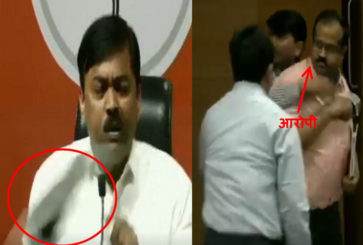lok sabha elections 2019 Shoe hurled at BJP MP GVL Narasimha Rao during a press conference in Delhi