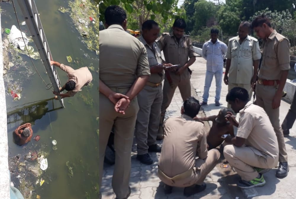 Police rescued a man who jumped in drain in Lucknow.  न्यूज डेस्क, अमर उजाला, लखनऊ
