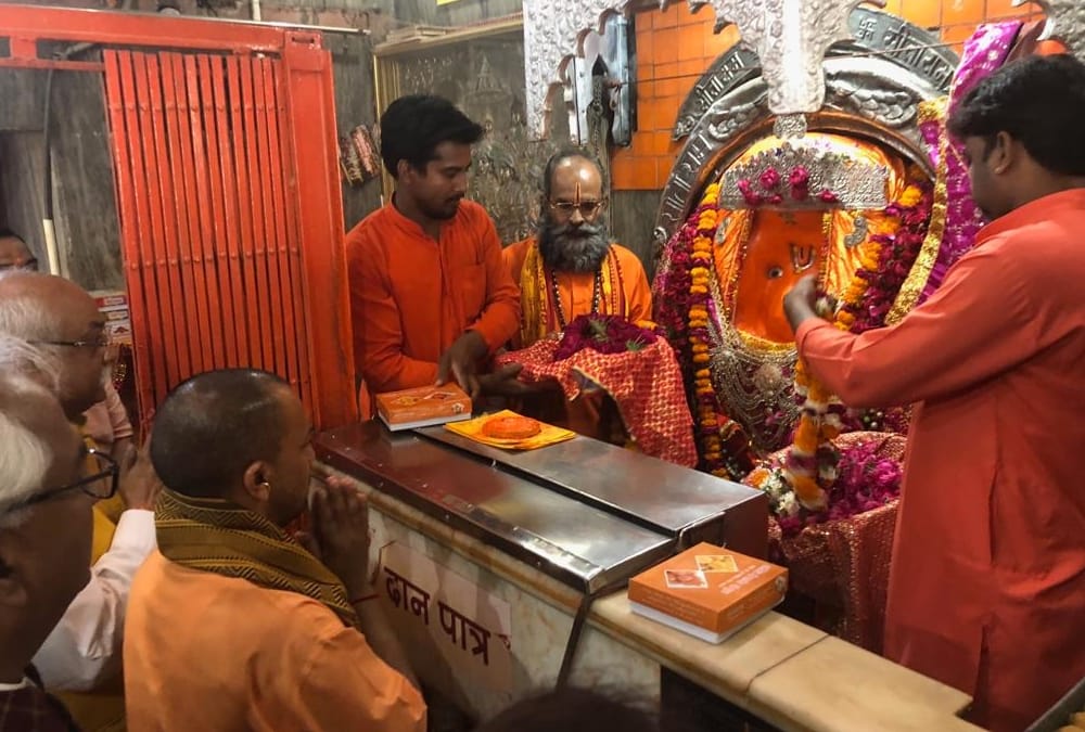 Yogi Adityanath in Hanuman Setu temple in Lucknow.