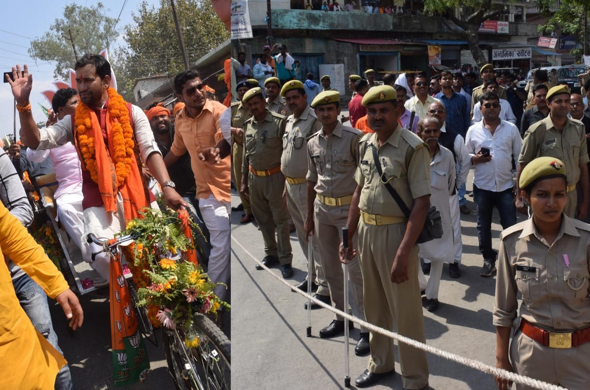 Lok sabha election 2019 : Nirahua nomination photos in azamgarh with rickshaw
