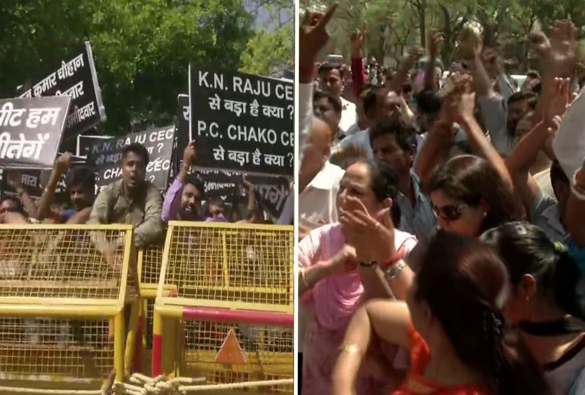 elections 2019 congress leader rajkumar chauhan and mahabal mishra supporter protest for ticket
