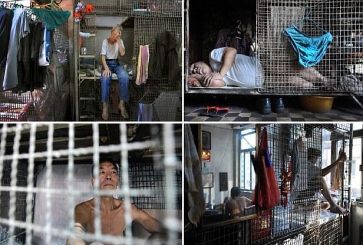 poor people in hongkong lives in metal Cage