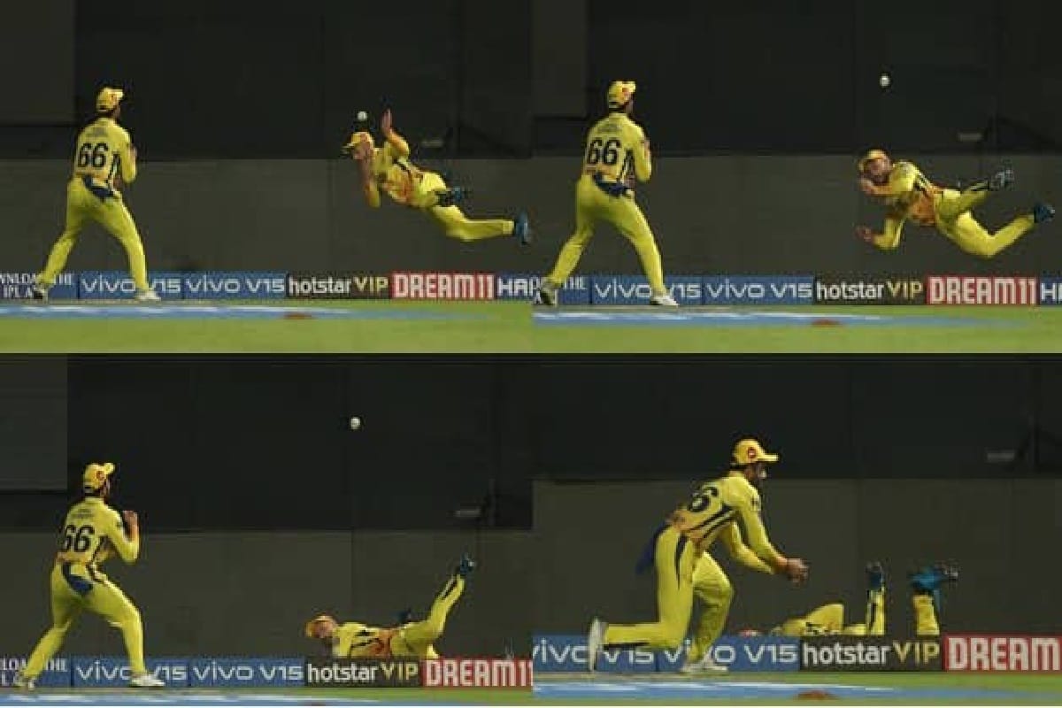 Faf du Plessis and Dhruv Shorey get a magnificent Catch Of marcus stoinis in IPL 2019