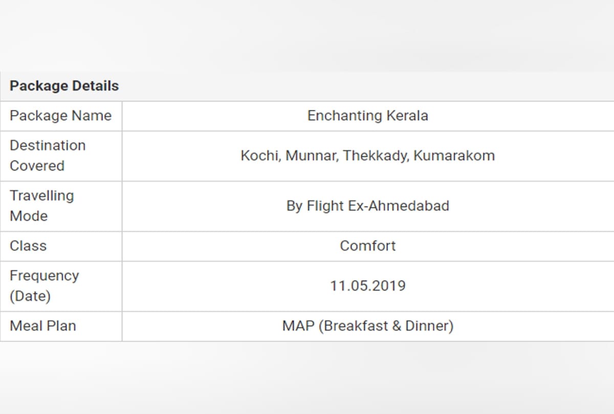 irctc offering tour to kochi munnar kumarakom