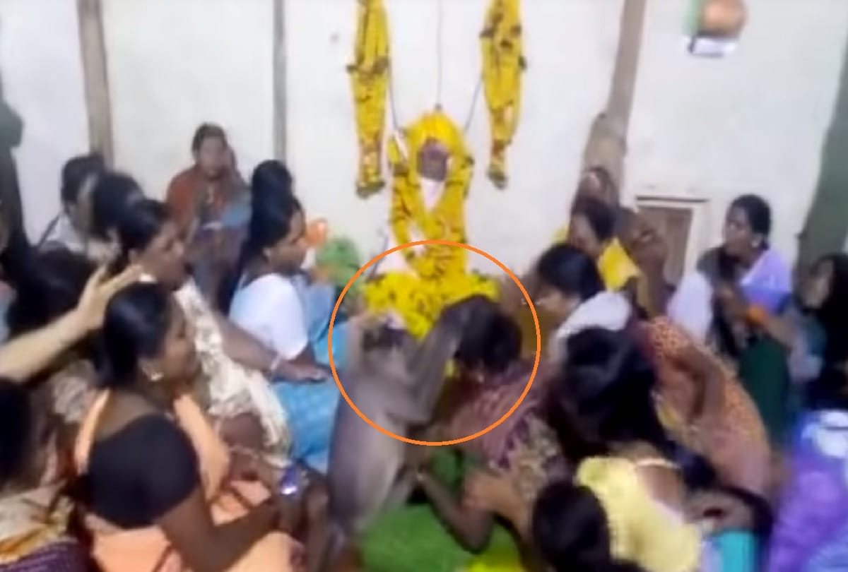 monkey conslong a crying woman during a funeral in karnataka nargund village video viral