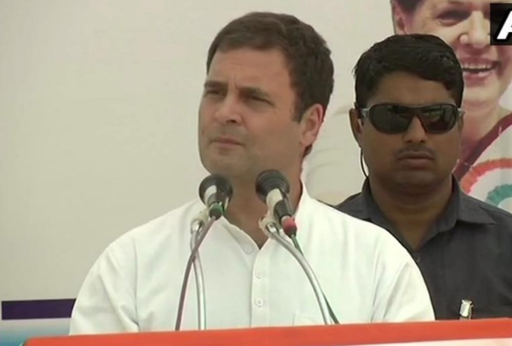 Rahul gandhi addresses a rally in Amethi.