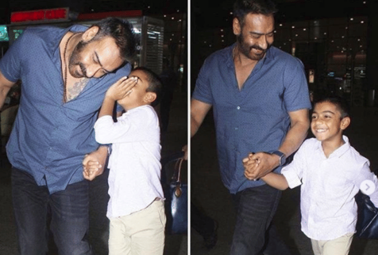 ajay devgn with son yug devgn spot at airtport