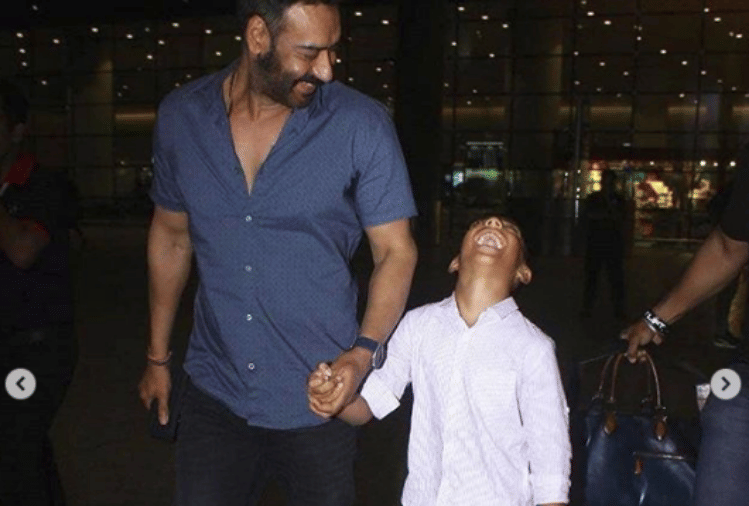 ajay devgn with son yug devgn spot at airtport