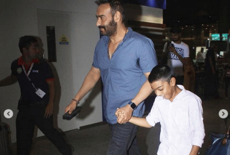 ajay devgn with son yug devgn spot at airtport