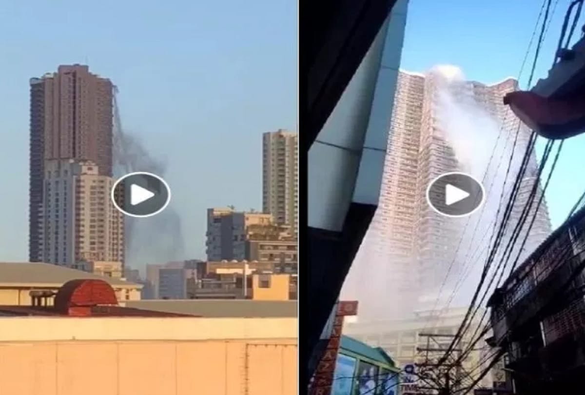earthquake viral video shows rooftop swimming pool pour down skyscraper in Manila Philippines 