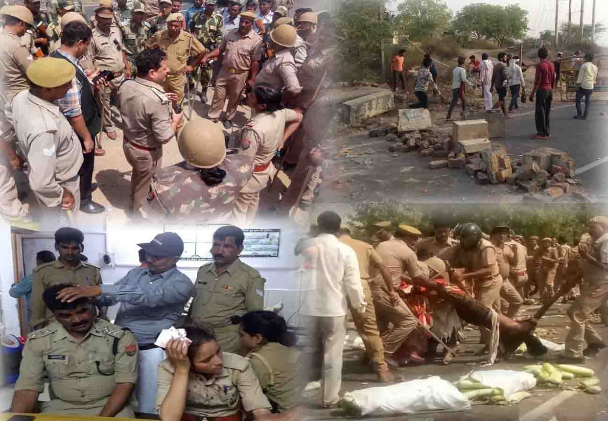 road accident in jalaun, one died and two injured, four policemen injured
