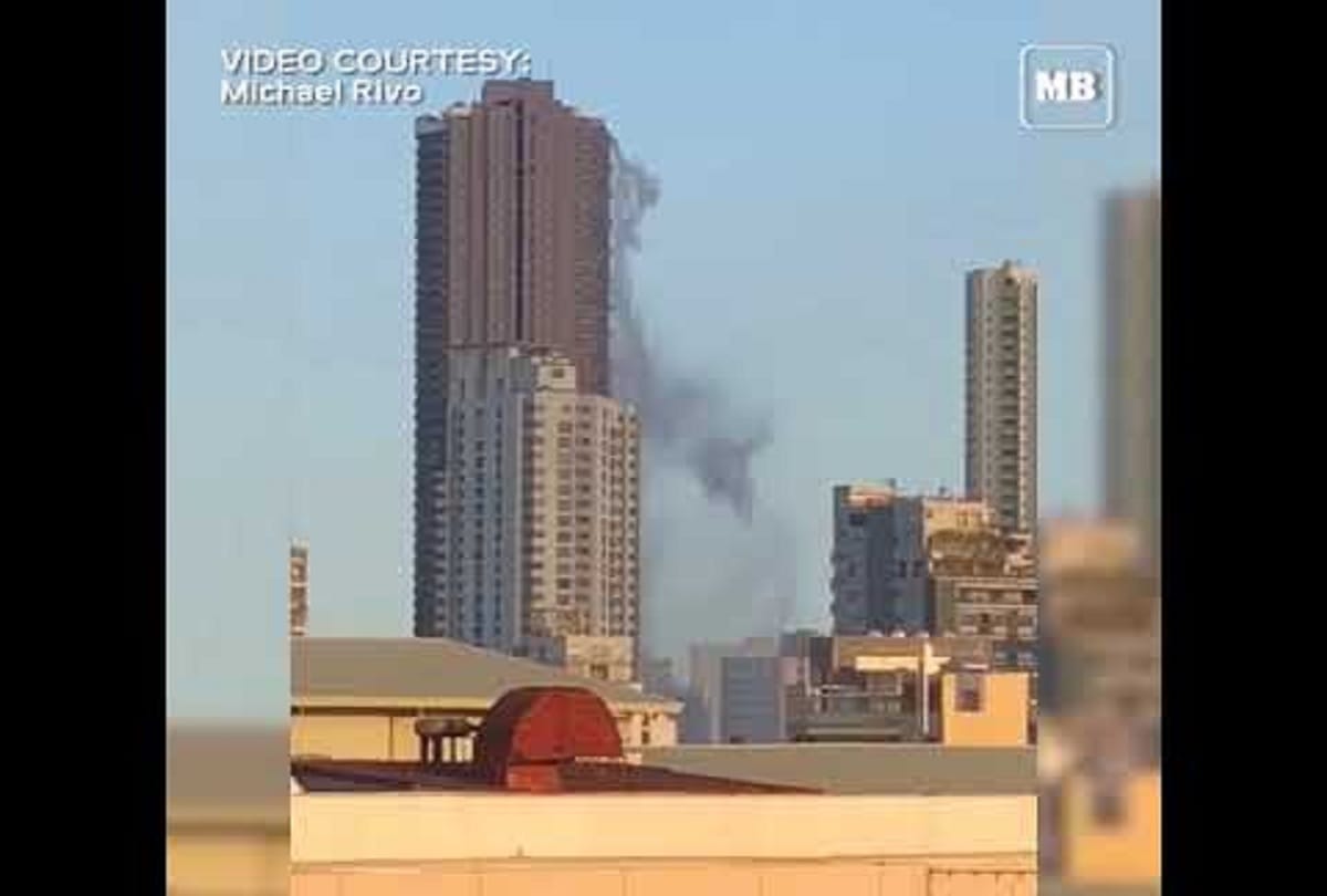 earthquake viral video shows rooftop swimming pool pour down skyscraper in Manila Philippines 