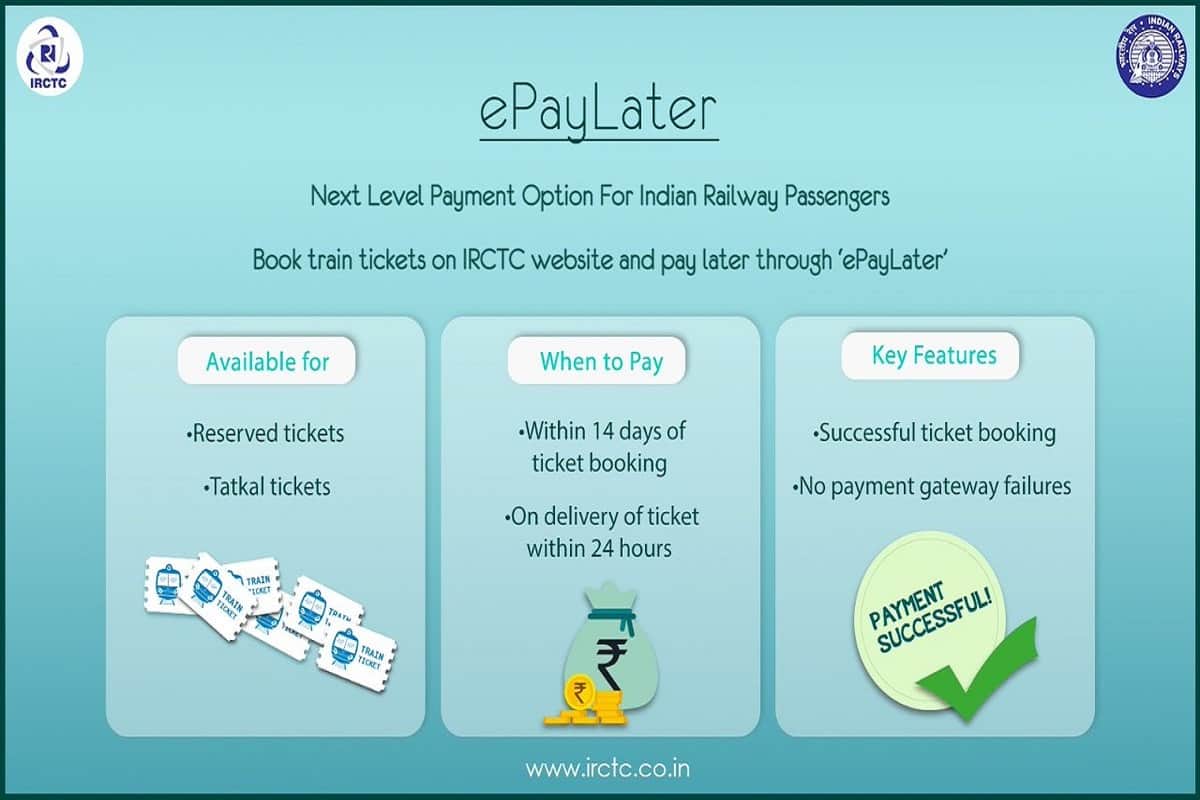 IRCTC ePayLater service launched for reserved and Tatkal tickets bookings
