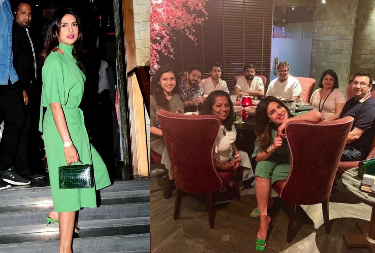 priyanka chopra jonas seen in fresh green look on family dinner before brother wedding