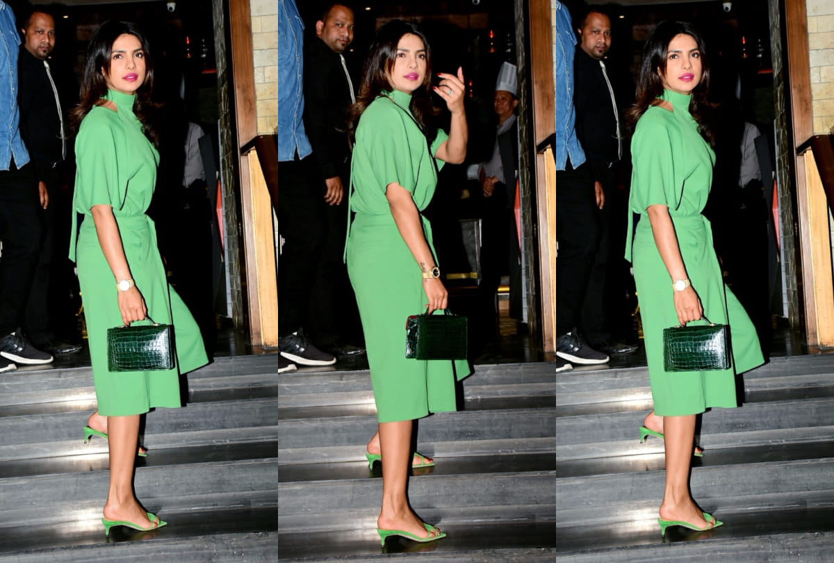priyanka chopra jonas seen in fresh green look on family dinner before brother wedding