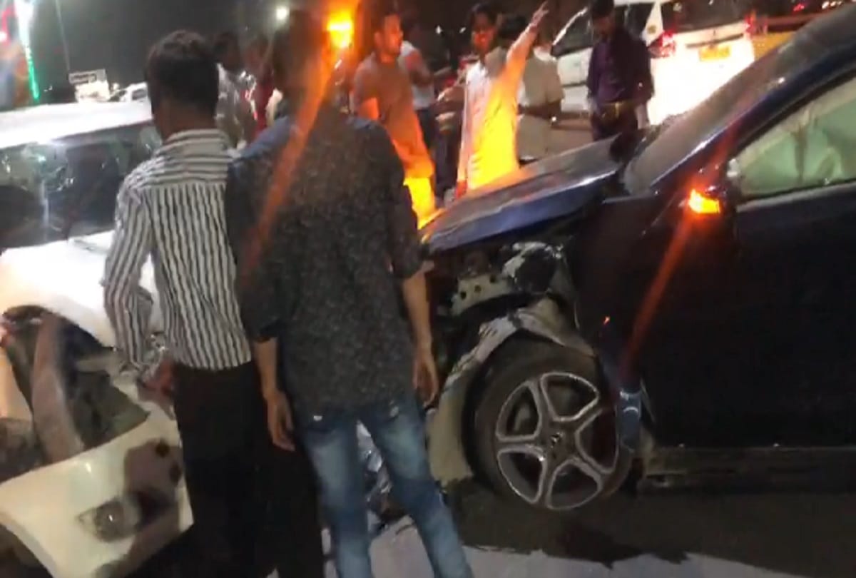 Mercedes and Swift car collision in late night on elevated road near UP Gate
