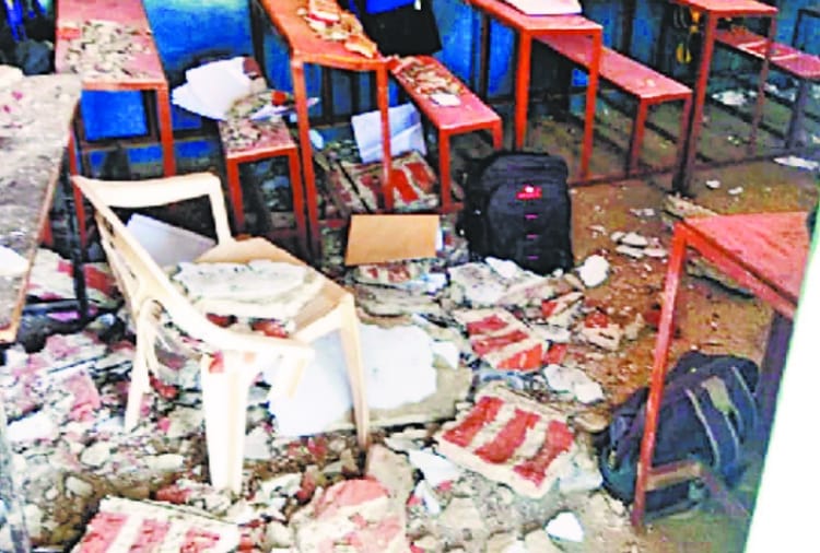 Debris fall on students studying in class in Lalru of punjab