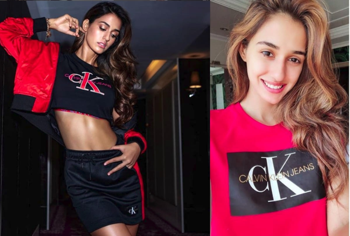 disha patani flaunts calvin klein look in pink crop top skirt