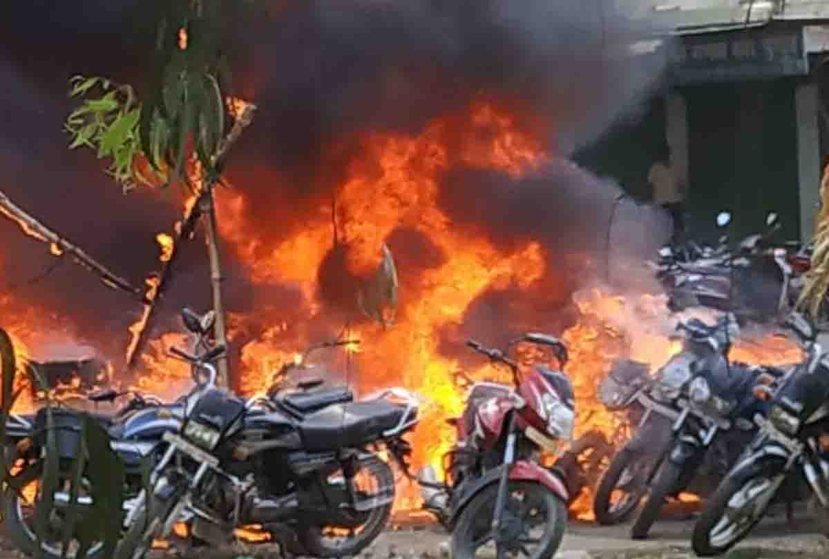 Fire outside of polling center in hardoi
