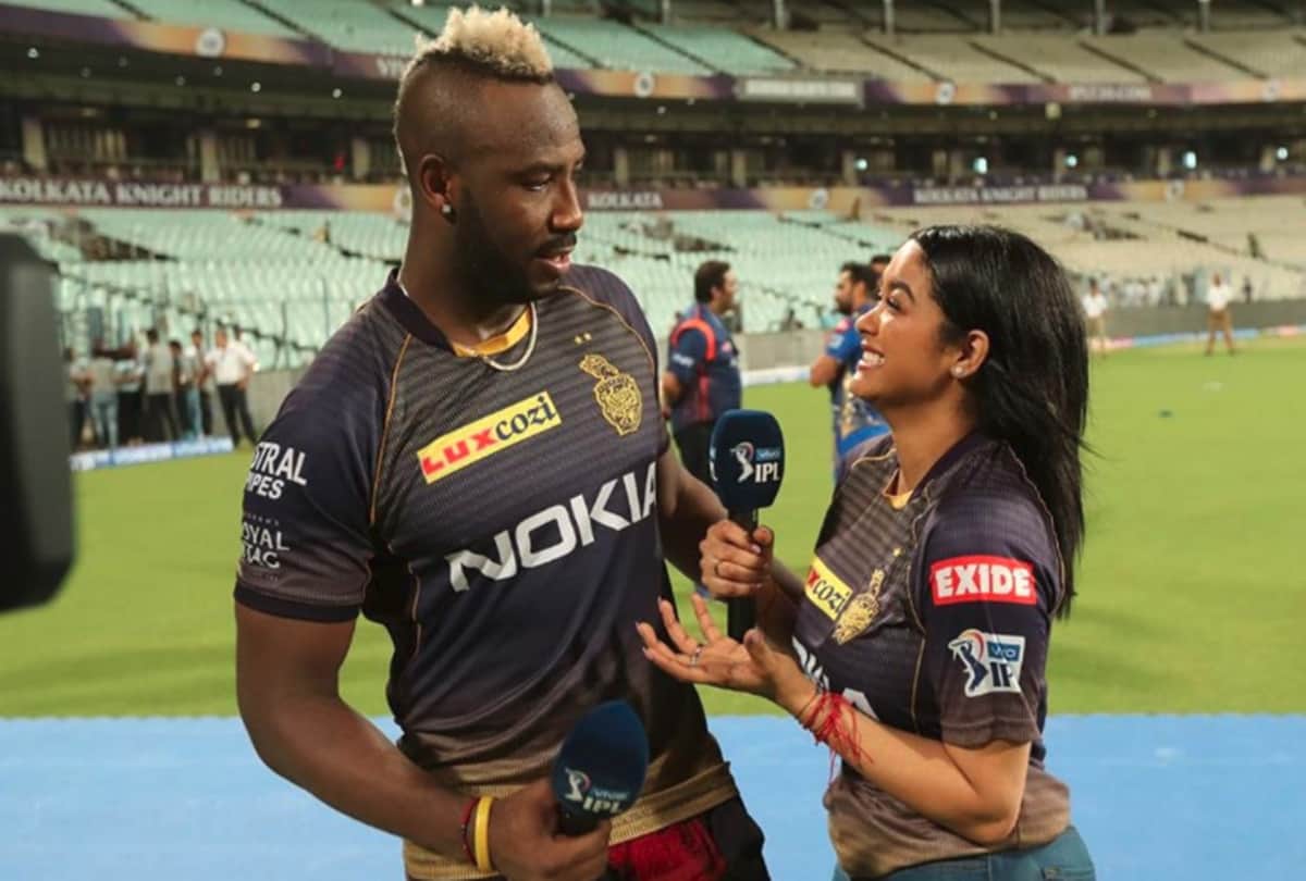 Andre Russell interviewed by wife Jassym Lora on his birthday after match winning against MI
