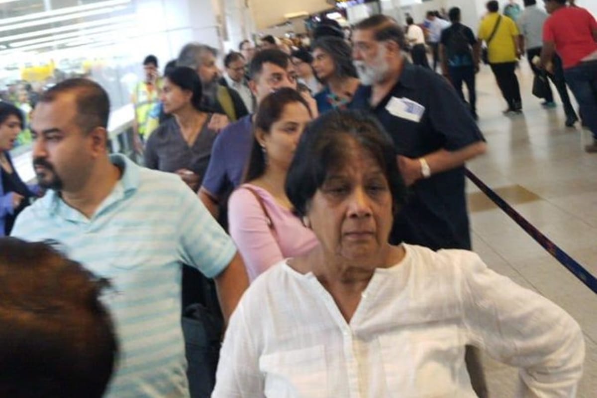 Long line of passengers seen at Delhi Airport as immigration server is down here