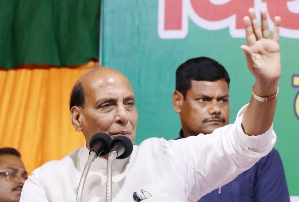Rajnath Singh addresses two assemblies in Lucknow.