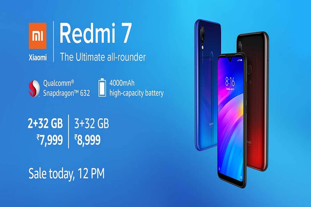 Redmi 7 sale today in India First Time via Amazon, Mi.com, price and specifications