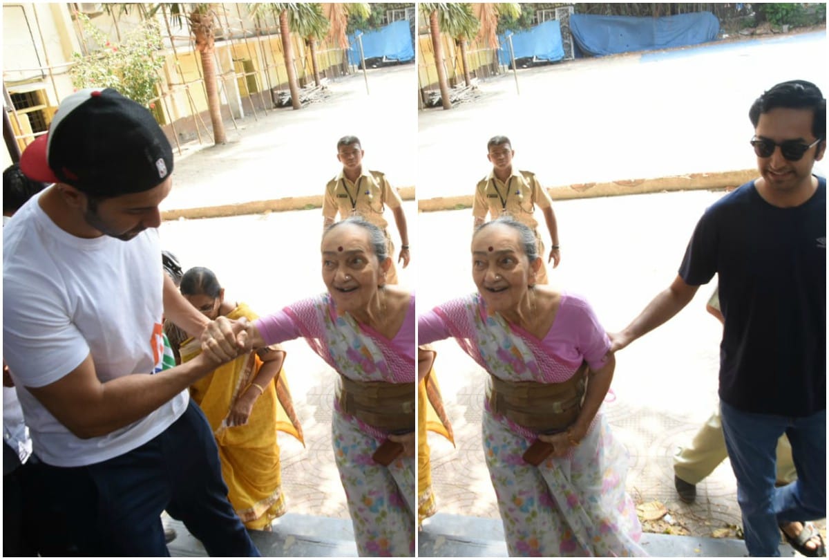 Varun Dhawan wins heart for helping an old lady climb the stairs during Lok Sabha Election 2019