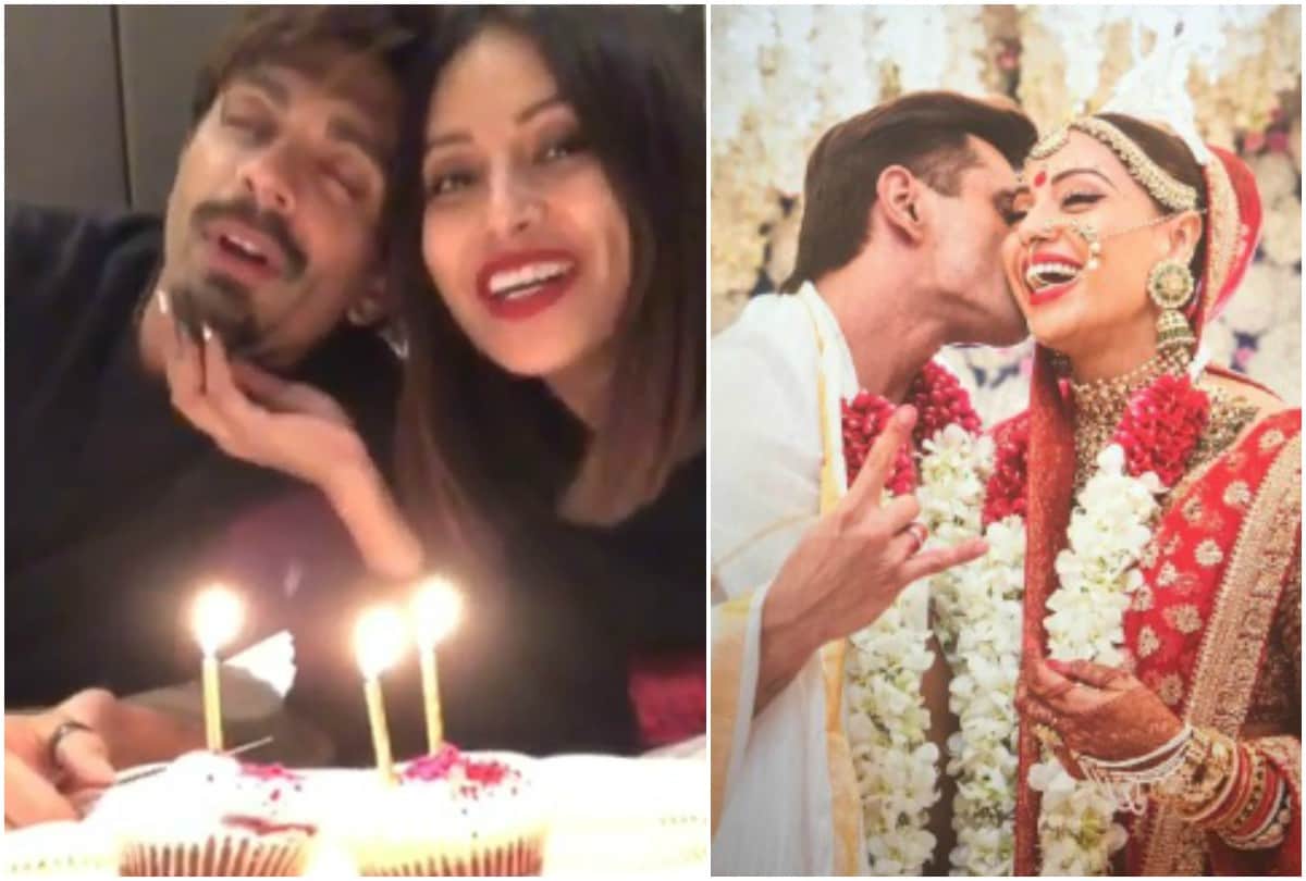 Bipasha Basu Karan Singh Grover celebrating 3rd wedding anniversary with cake and Kisses