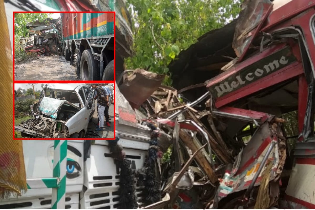 several passengers seriously injured after a tremendous collision of truck and bus in Meerut